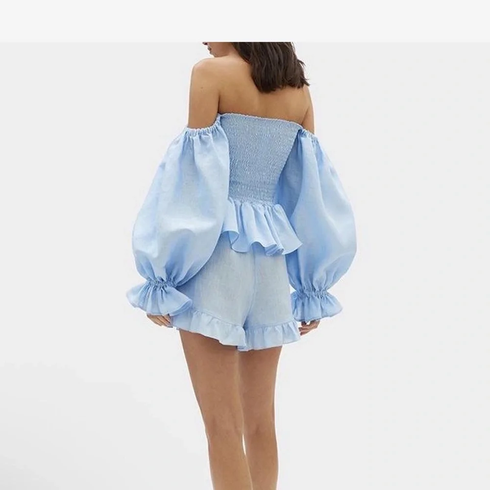 Sleeper Atlanta Light Blue Smocked Top and Shorts Set